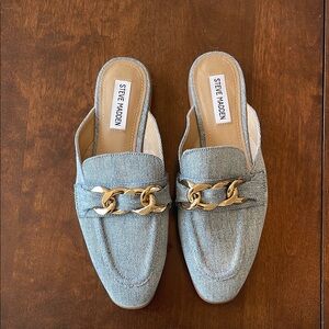 Steve Madden Women's Denim Mules with Gold Chain